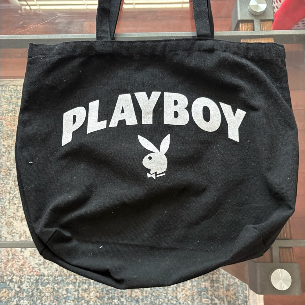 PLAYBOY Black Canvas Tote with White Logo